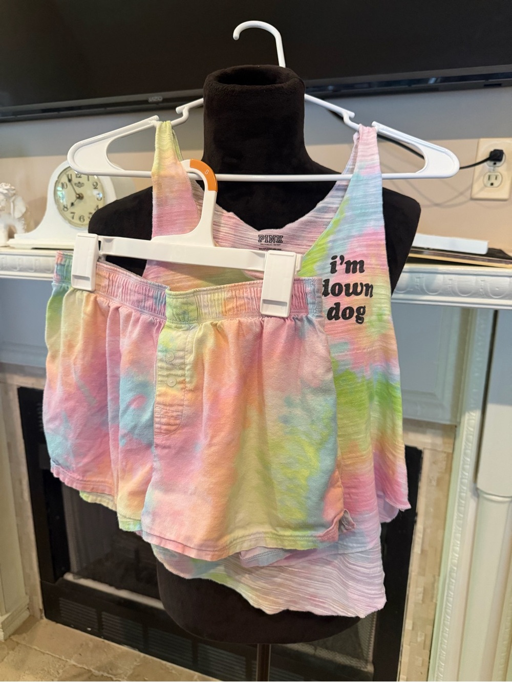 Pastel Tie-Dye Tank & Shorts pajama Set with 'i'm down dog' Text